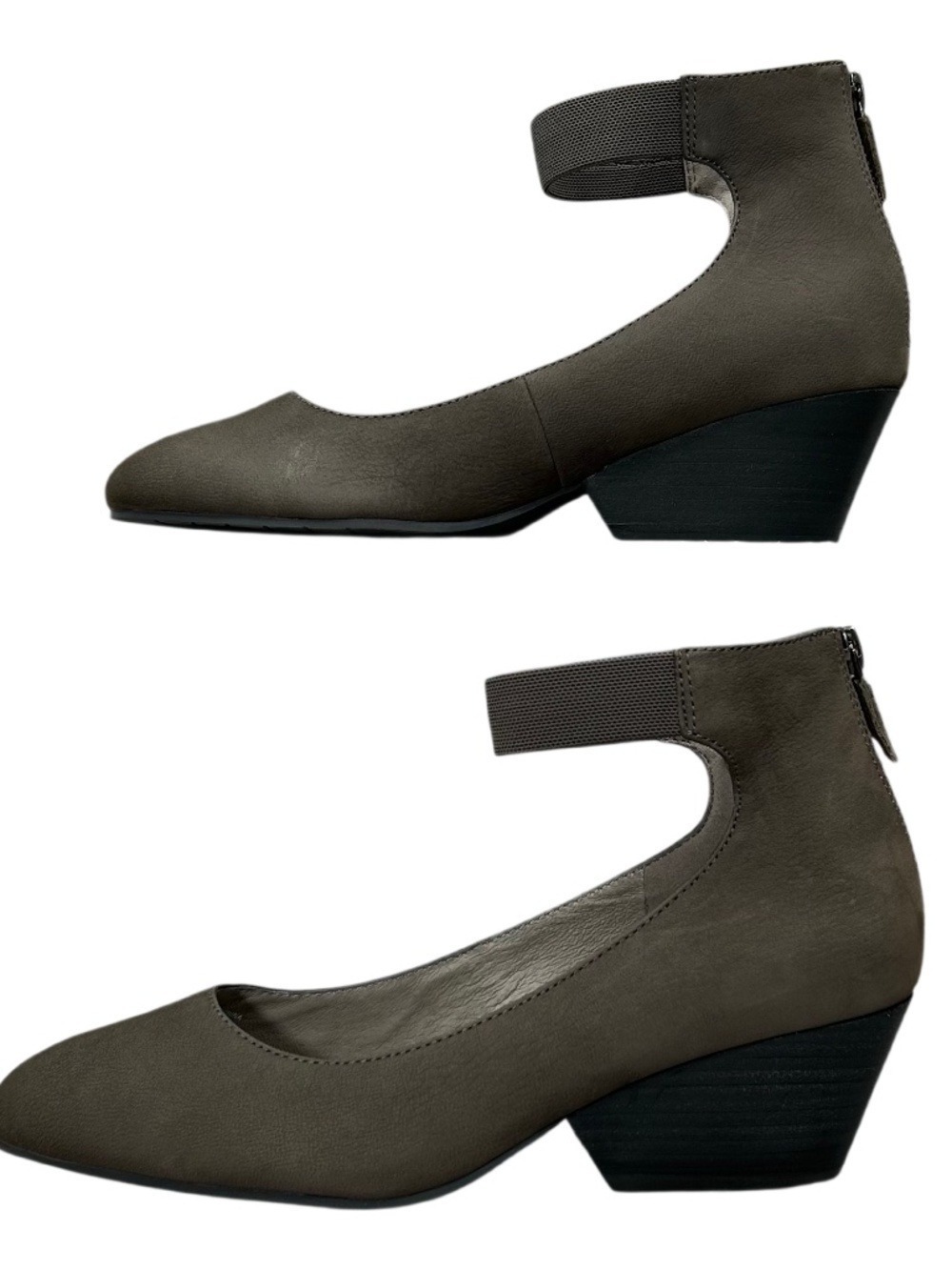 Eileen Fisher Liza Gray Ankle Strap Leather Pumps Shoes Size 6.5
